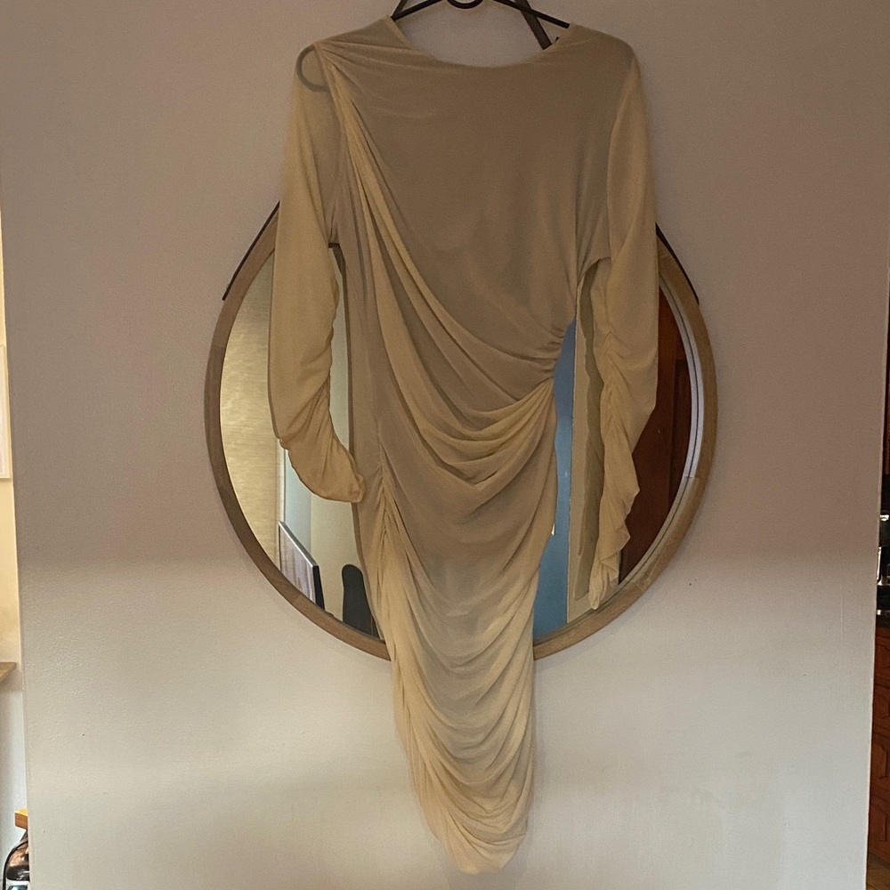 JLUXLABEL Cream Long Sleeve Draped Dress